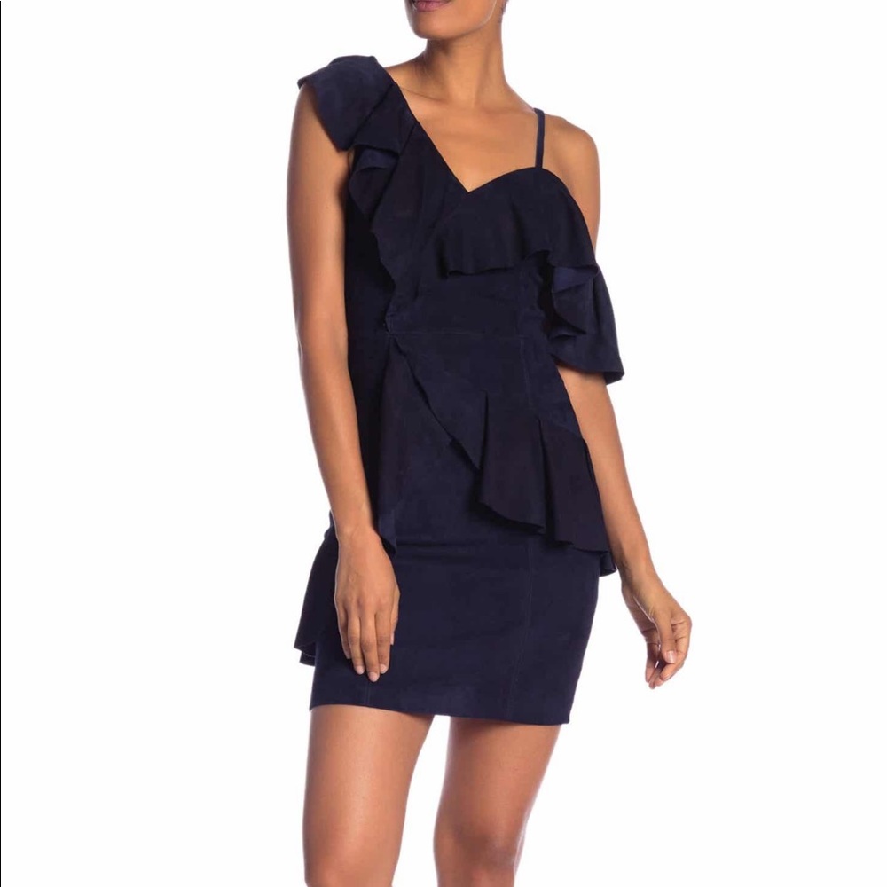 NWT Alice and Olivia Floretta Suede Ruffled Dress